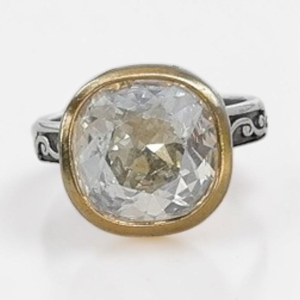 Brighton Venusian Two-Tone Bezel Set Crystal Statement Ring Scrollwork Size 7 - Picture 6 of 6